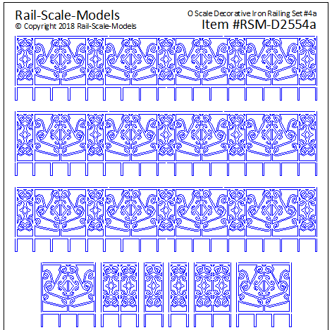 O Scale Decorative Iron Railing Set 4 ~ Linear